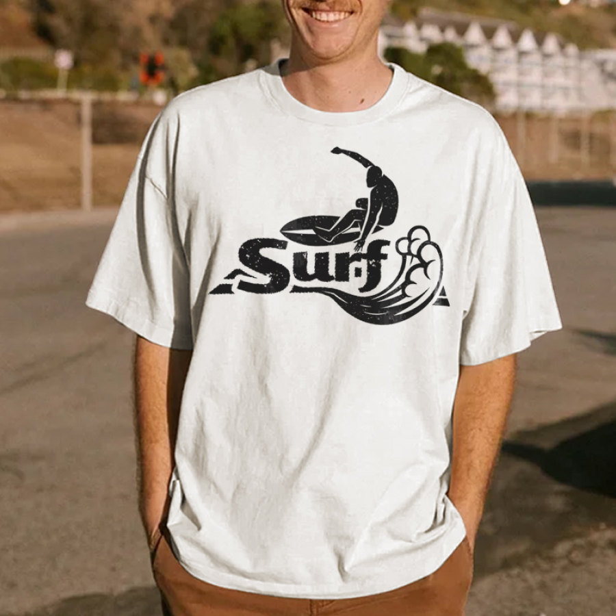 

Мужская повседневная футболка оверсайз с винтажным принтом для серфинга