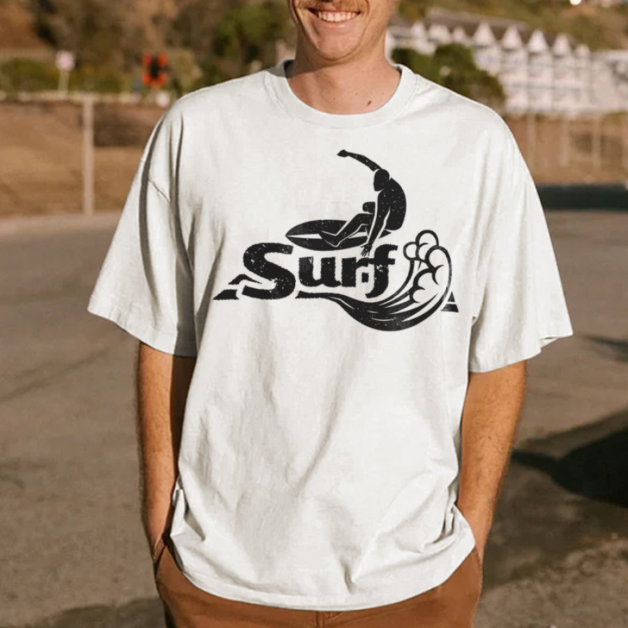 

T-shirt Décontracté Surdimensionné à Imprimé Surf Vintage Pour Hommes