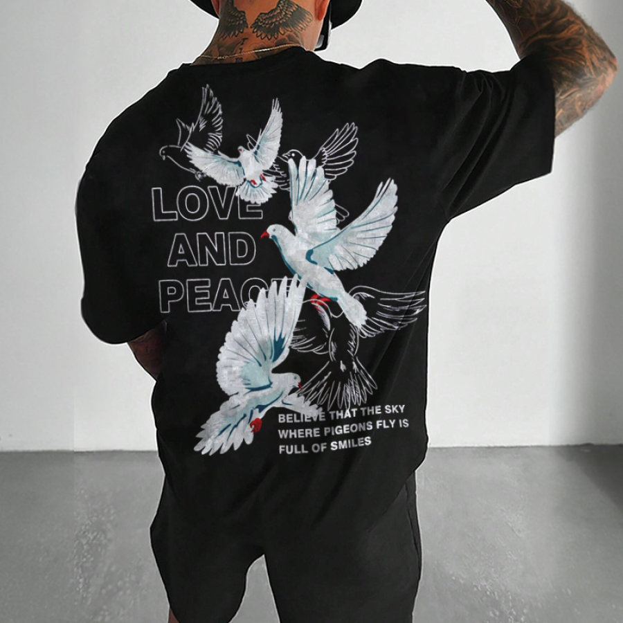 

Men's Oversized Printed Vintage Peace T-Shirt