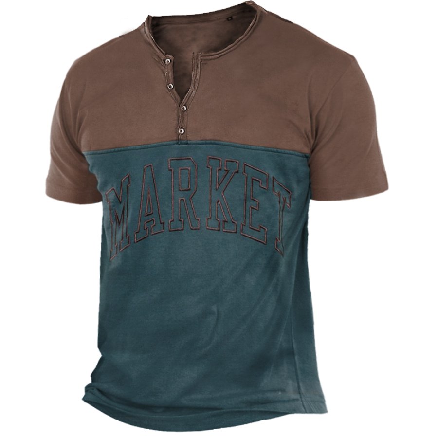 

Vintage Market Henley-T-Shirt Mit Farbblockstickerei Für Herren