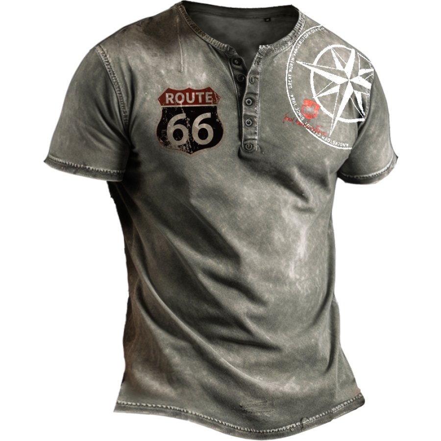 

T-shirt Henley Rétro Respirant Route 66 Anchor Outdoor Road TripTravel Pour Hommes