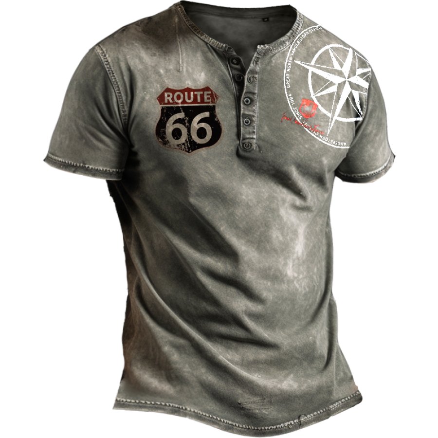 

Men's Retro Breathable Route 66 Anchor Outdoor Road TripTravel Henley T-Shirt