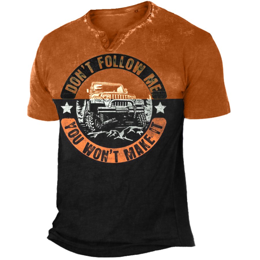 

Never Underestimate An Old Man With A Jeep Men's Retro Pribt Henley T-Shirt