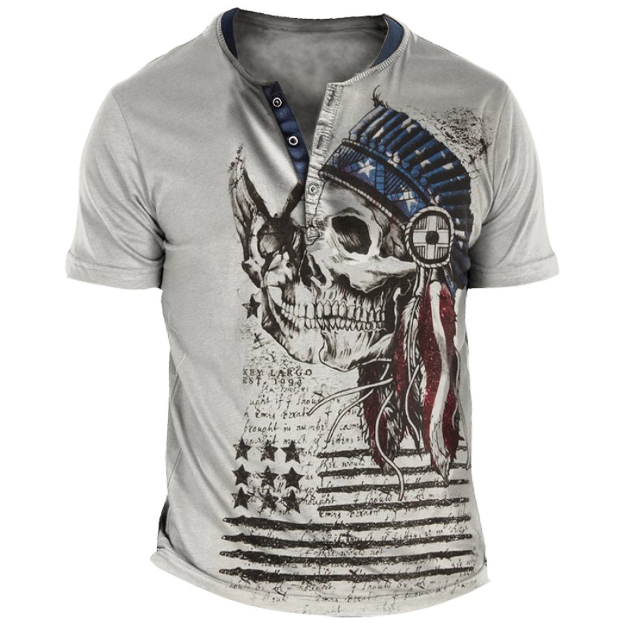 

Herren-T-Shirt Im Retro-Stil Mit Amerikanischer Flagge Und Totenkopf-Motiv Farbblock-Design