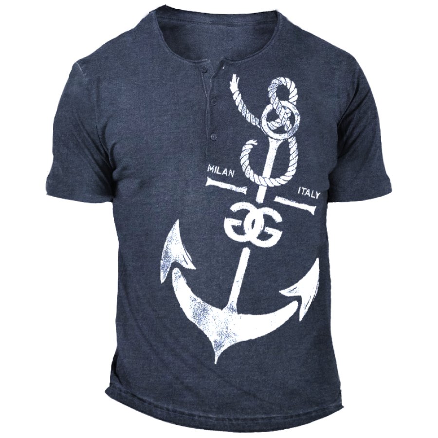 

T-shirt Henley De Voyage Nautique En Plein Air Respirant Vintage Pour Hommes