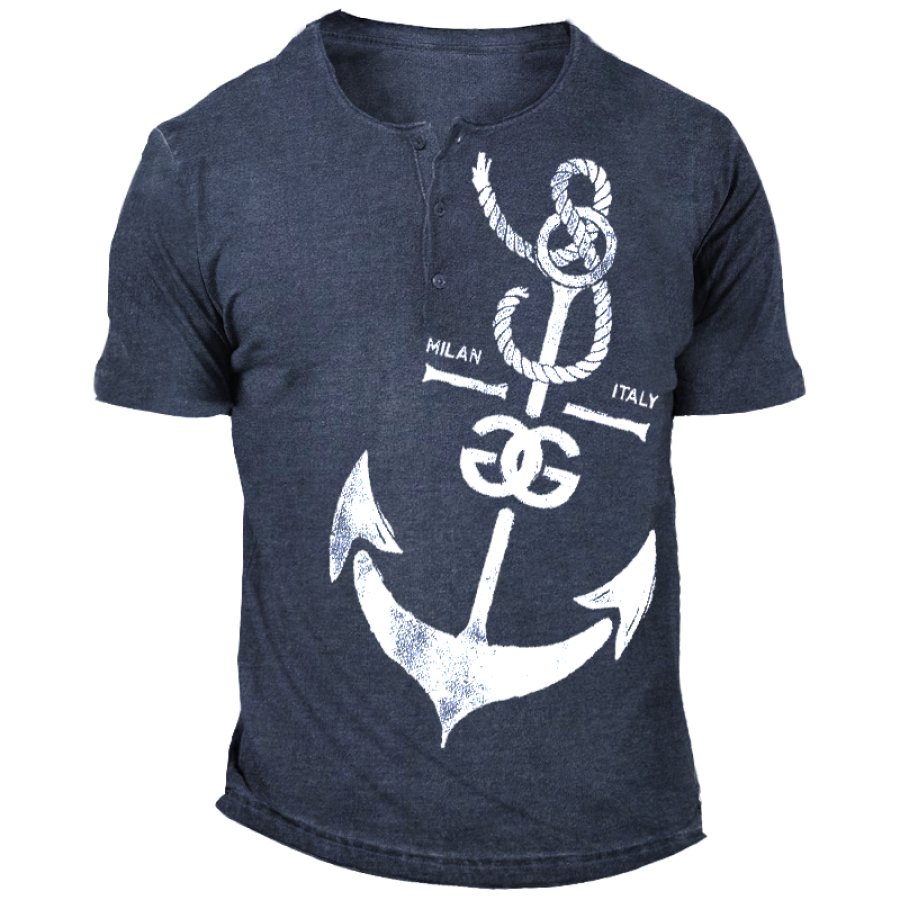 

Men's Vintage Breathable Anchor Outdoor Nautical Travel Henley T-Shirt