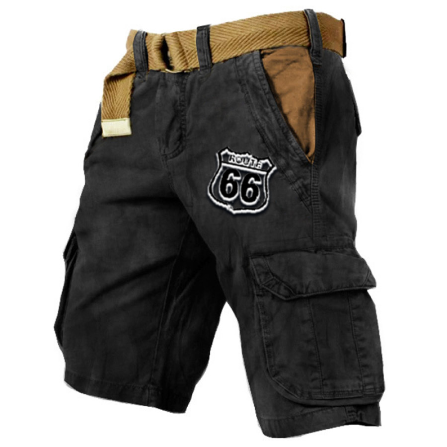 

Taktische Cargo-Shorts Mit Mehreren Taschen Für Herren Im Vintage-Stil Mit Route 66-Waschdruck