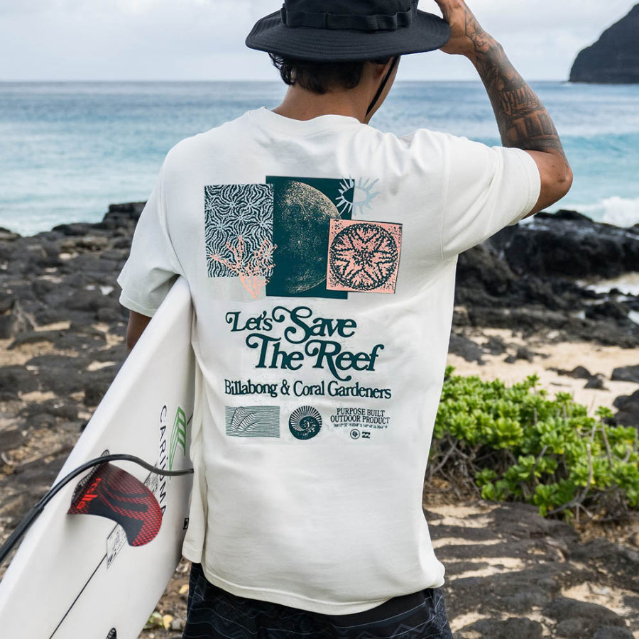 

Мужская винтажная футболка Surf Let's Save The Reefs с принтом и пляжной футболкой с короткими рукавами