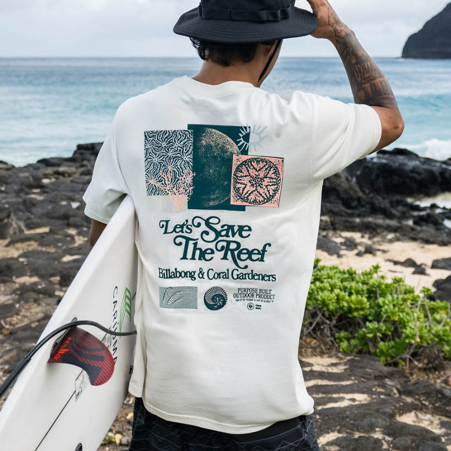 

Camiseta Vintage De Manga Corta Para Hombre Con Estampado De Surf Let's Save The Reefs