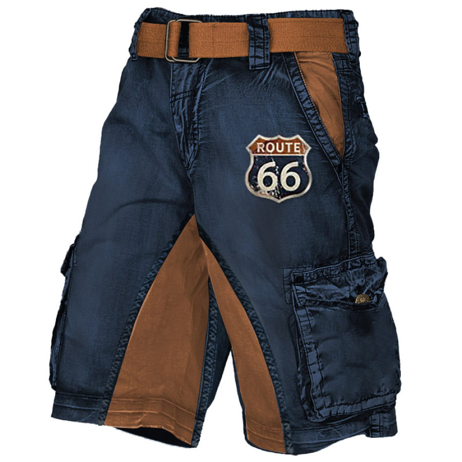 

Route 66 Road Trip Men's Cargo Shorts Vintage Distressed Utility Outdoor Shorts