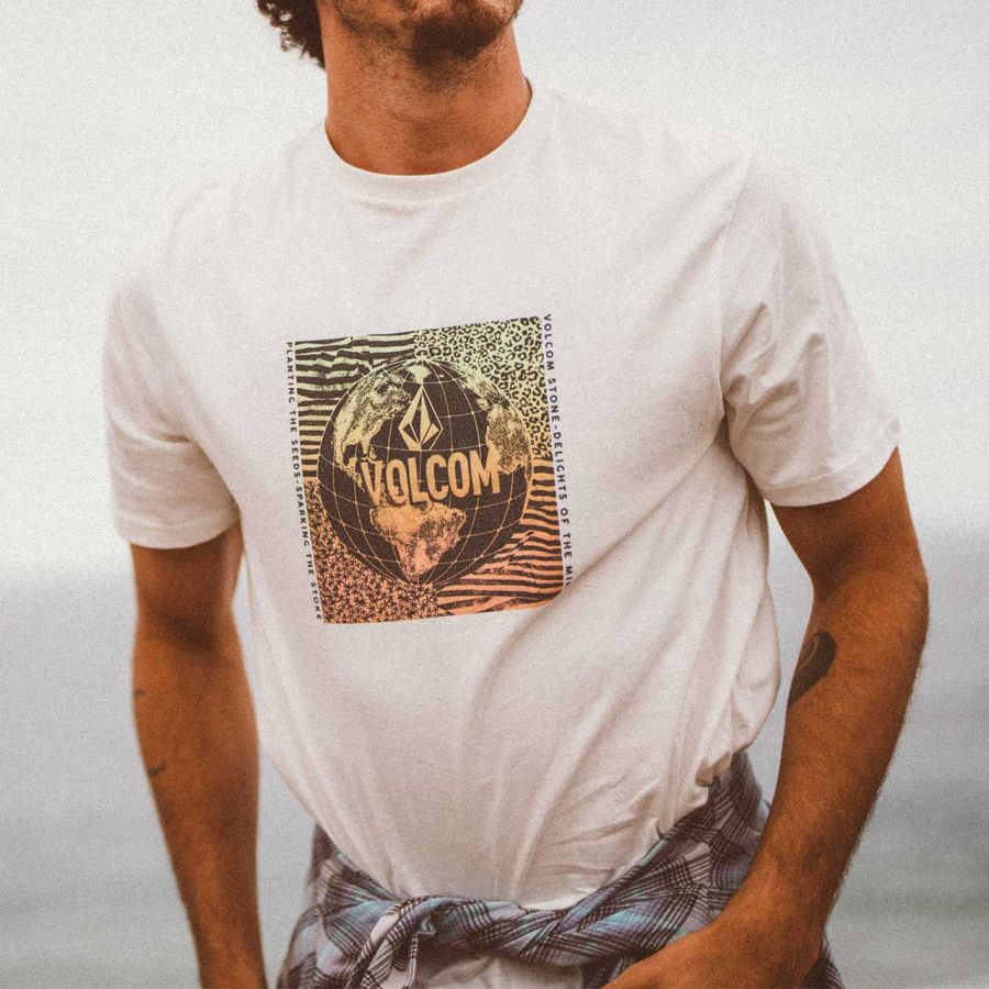 

Мужская футболка Volcom Earthtrippin Surf с принтом Пляж Повседневные Круглый вырез С короткими рукавами Топы