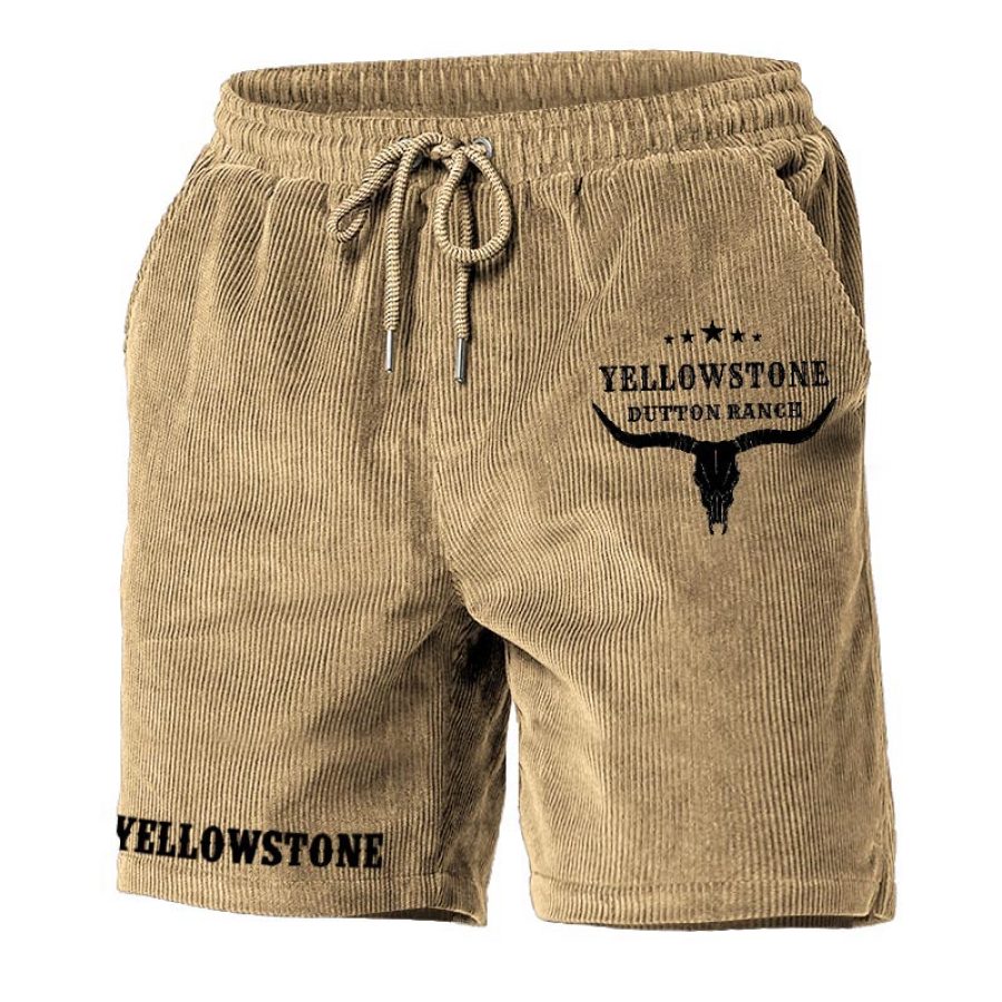 

Pantalones Cortos Con Cordón Para Exteriores Con Bolsillo De Pana Con Estampado Vintage Yellowstone Para Hombre