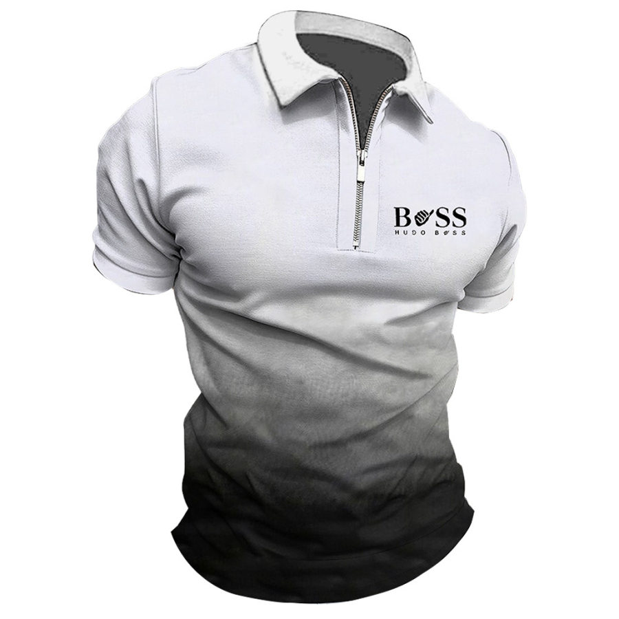 

Men's T-Shirt Zipper Polo Boss Gradient Print Outdoor Summer Daily Short Sleeve Tops