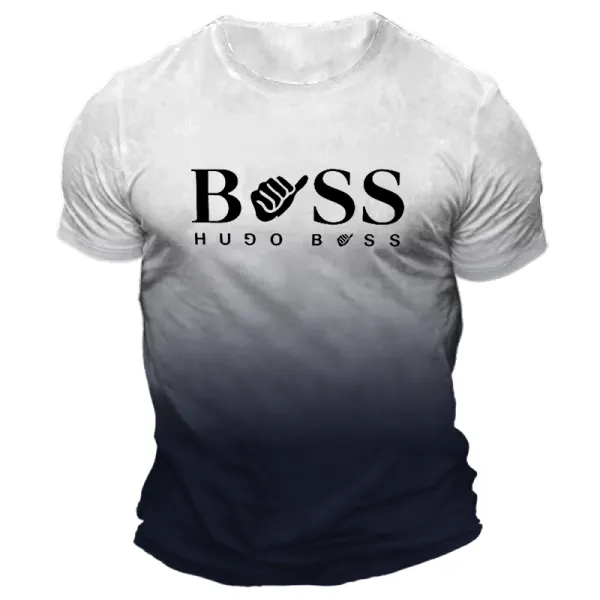 Men's Boss Gradient Print Daily Short Sleeve Crew Neck T-Shirt - Cotosen.com