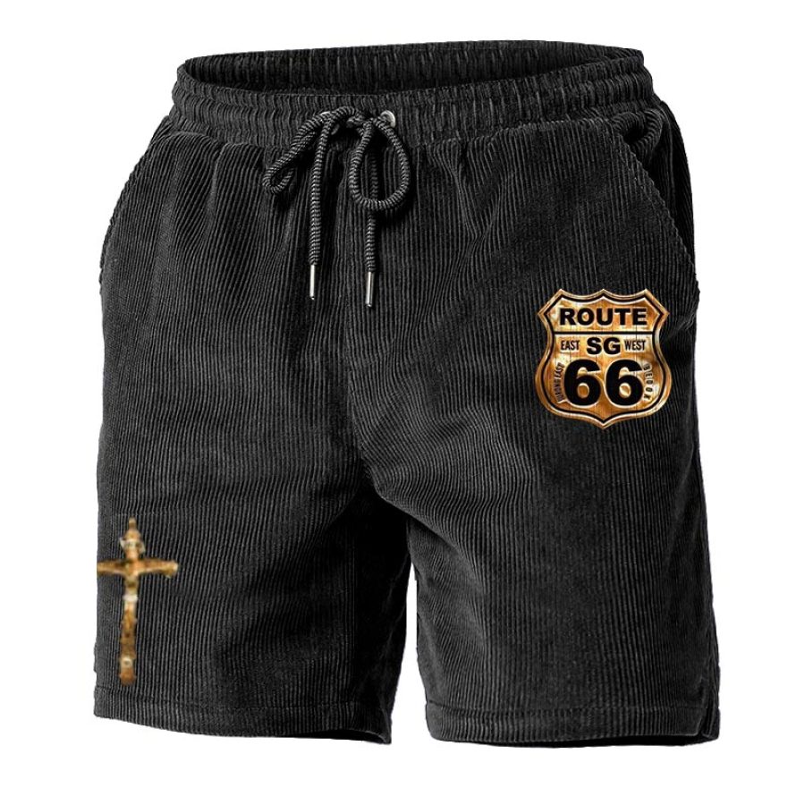 

Pantalones Cortos Con Cordón Para Exteriores Con Bolsillo De Pana Cruzado Vintage Route 66 Para Hombre