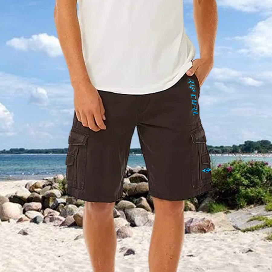 

Herren-Shorts Vintage-Cord 5 Zoll Boardshorts Strand Urlaub Alltag Lässig Dunkles Khaki