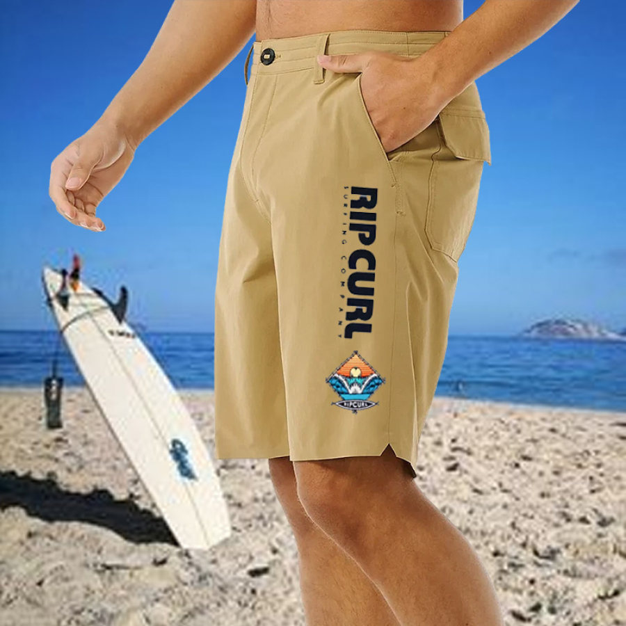 

Herren-Shorts Vintage-Cord 5 Zoll Boardshorts Strand Urlaub Alltag Lässig Dunkles Khaki