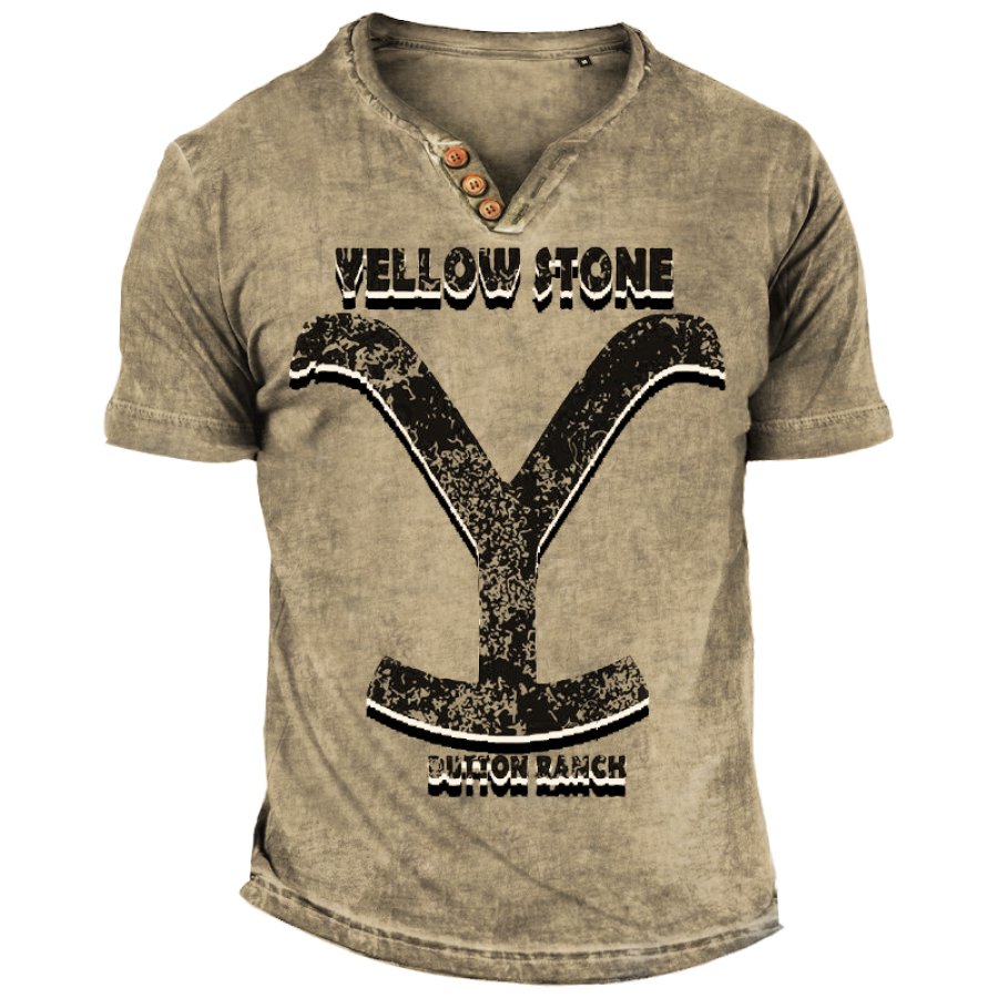 

T-shirt à Col Henley Imprimé Vintage Yellowstone Pour Homme