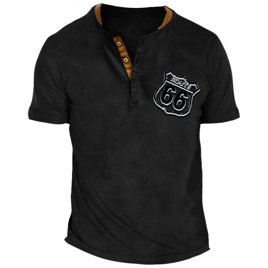 

Herren Vintage Atmungsaktives Route 66 Outdoor Road Trip Farbblock-Reise-Henley-T-Shirt