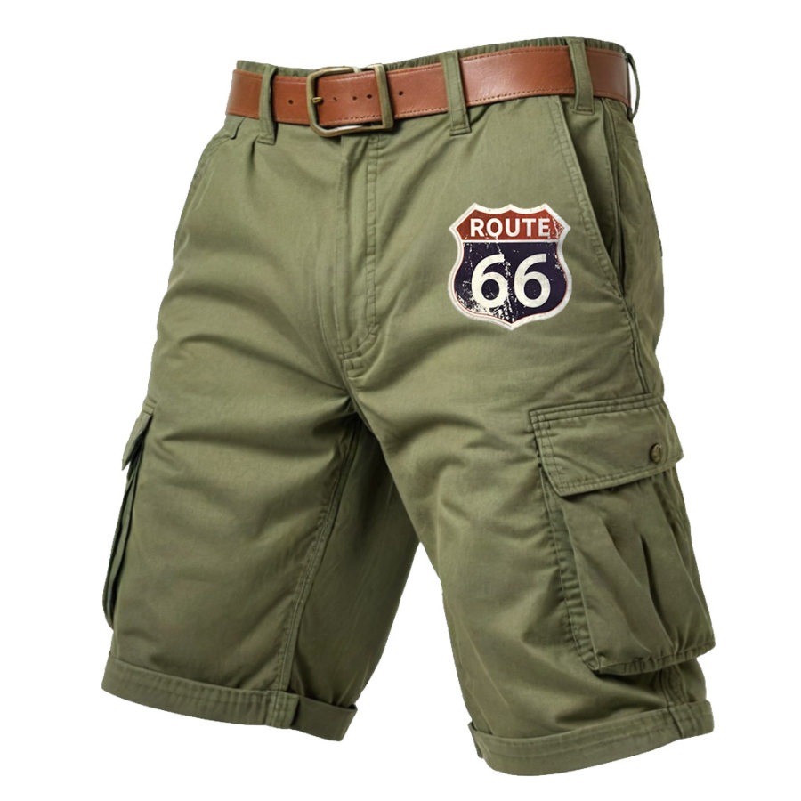

Short Cargo Vintage Route 66 Tactique Multi-Poches Pour Hommes Pantalons Décontractés Quotidiens D'été