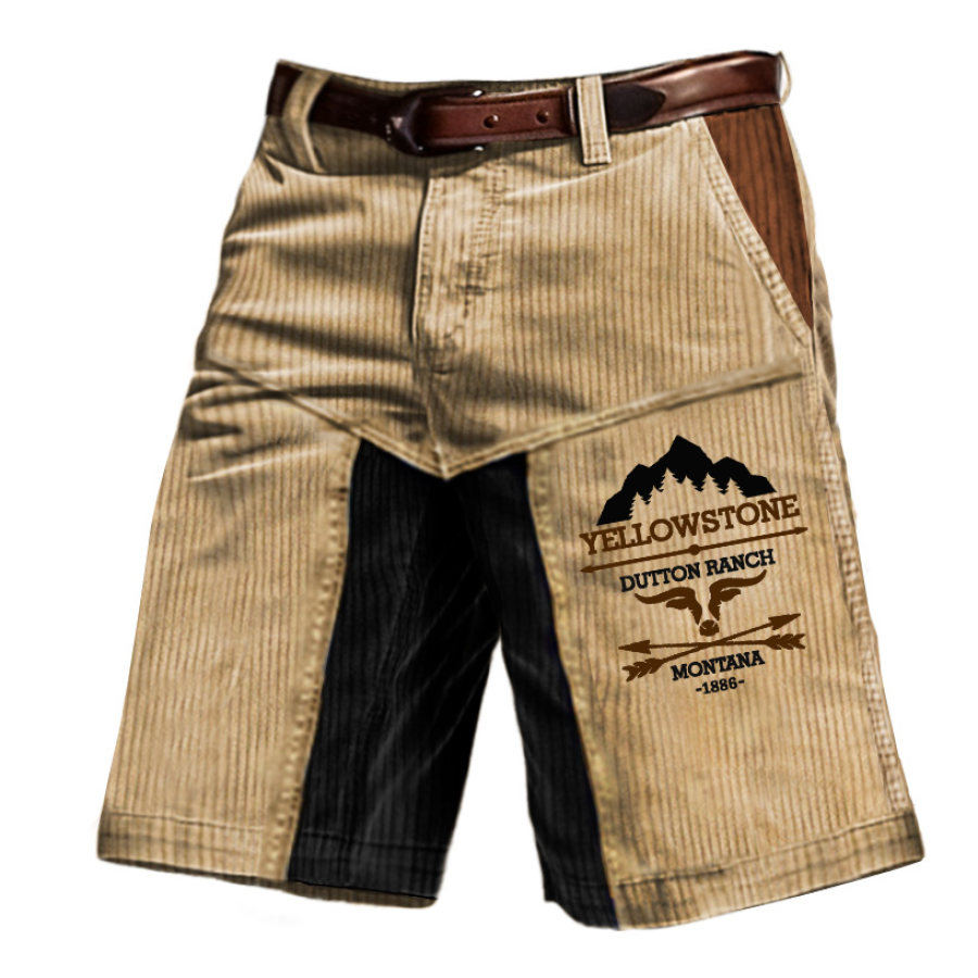 

Yellowstone Herren-Cord-Shorts Für Den Außenbereich Im Vintage-Stil Mit Farbblock-Kontrastnähten Und Taschen