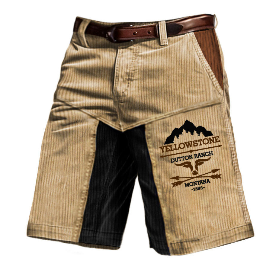 

Yellowstone Men's Corduroy Outdoor Vintage Color Block Contrast Stitching Pocket Shorts