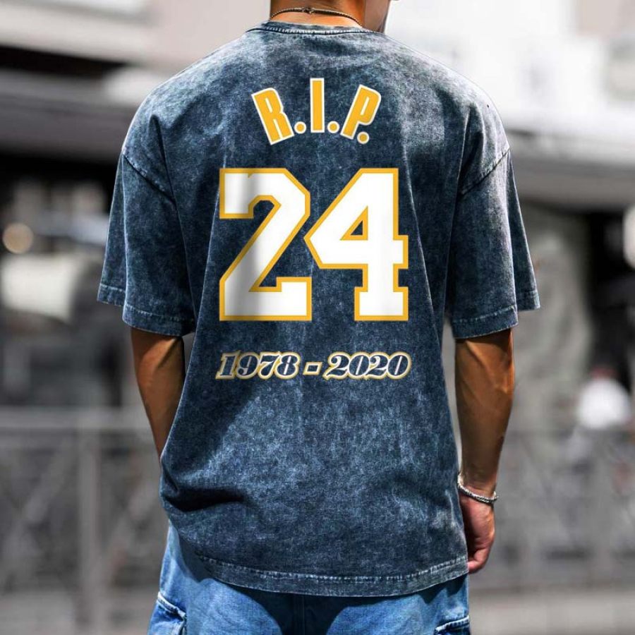 

Übergroßes Herren-T-Shirt Mit Vintage-Distressed-Basketball-24-Aufdruck Kurzärmlig Lässiges T-Shirt