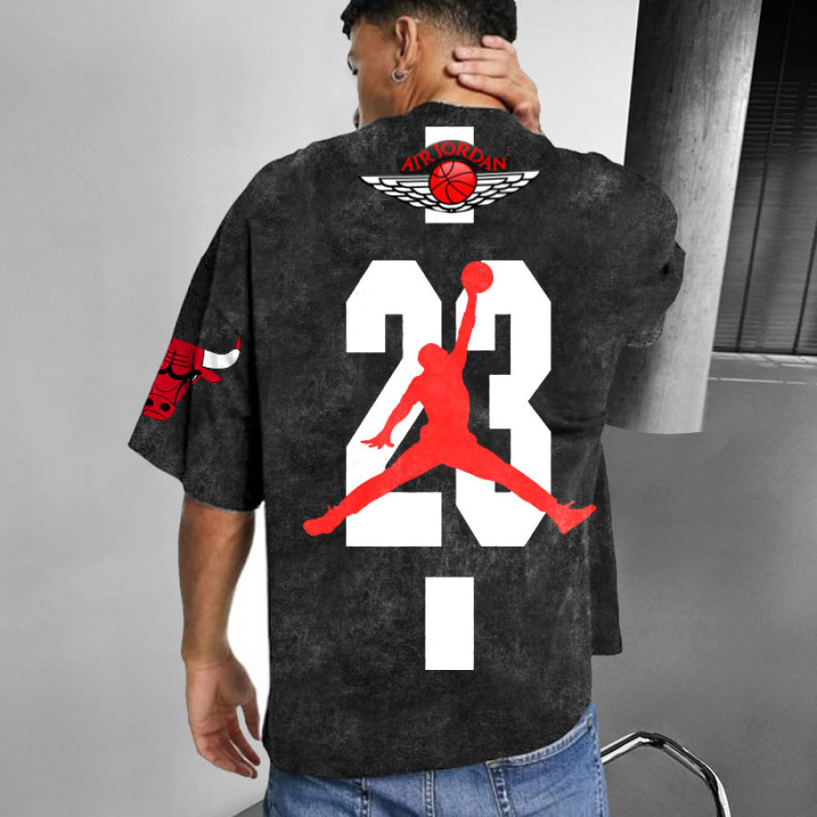

T-Shirt Surdimensionné Pour Hommes Vintage En Détresse Imprimé Basketball 23 Manches Courtes T-Shirt Décontracté