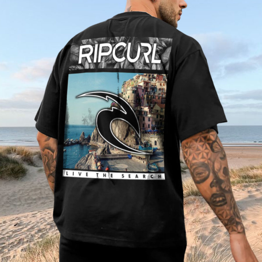 

T-shirt Décontracté à Manches Courtes Et Imprimé Surf Pour Hommes