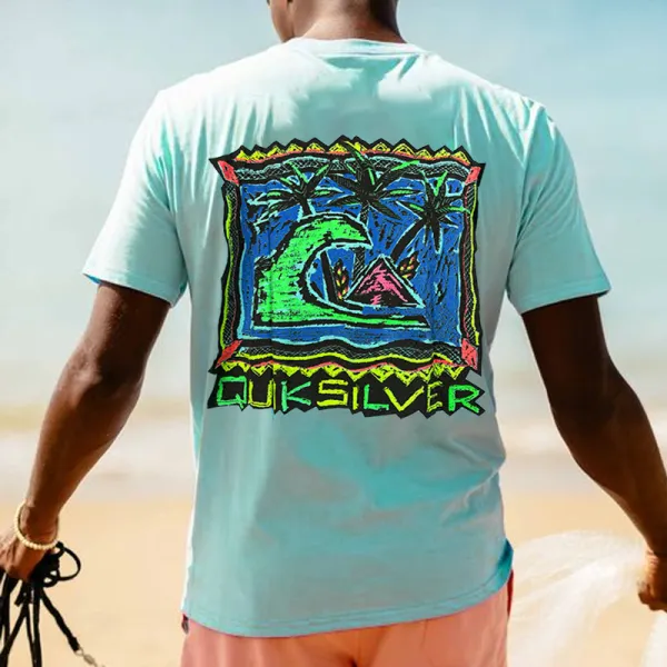 Men's Surf Print Short Sleeve Casual T-Shirt - Salolist.com 