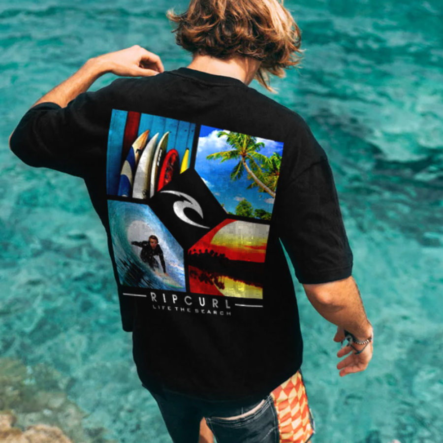 

T-shirt Décontracté à Manches Courtes Et Imprimé Surf Pour Hommes
