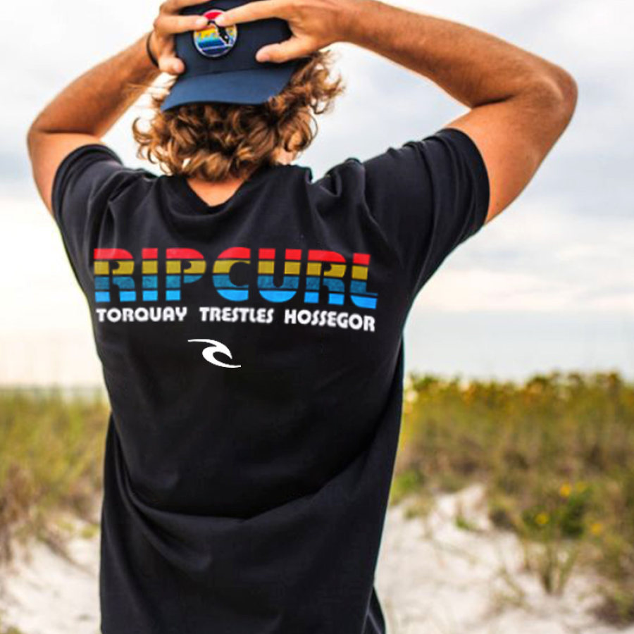 

Kurzarm-Freizeit-T-Shirt Mit Surf-Print Für Herren