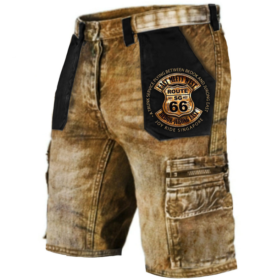 

Route 66 Men's Cargo Shorts Vintage Distressed Utility Color Block Outdoor Shorts
