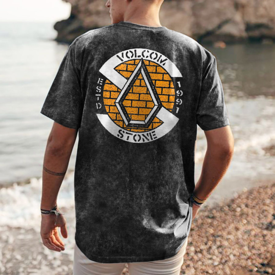 

Мужская футболка Volcom Surf Vintage Состаренный пляж Повседневные топы с круглым вырезом и короткими рукавами