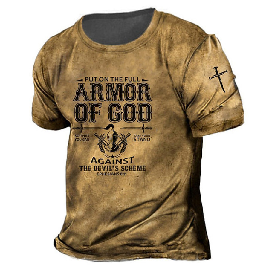 

T-shirt Vintage à Manches Courtes Et Col Rond Pour Hommes Enfiler L'armure Complète De Dieu