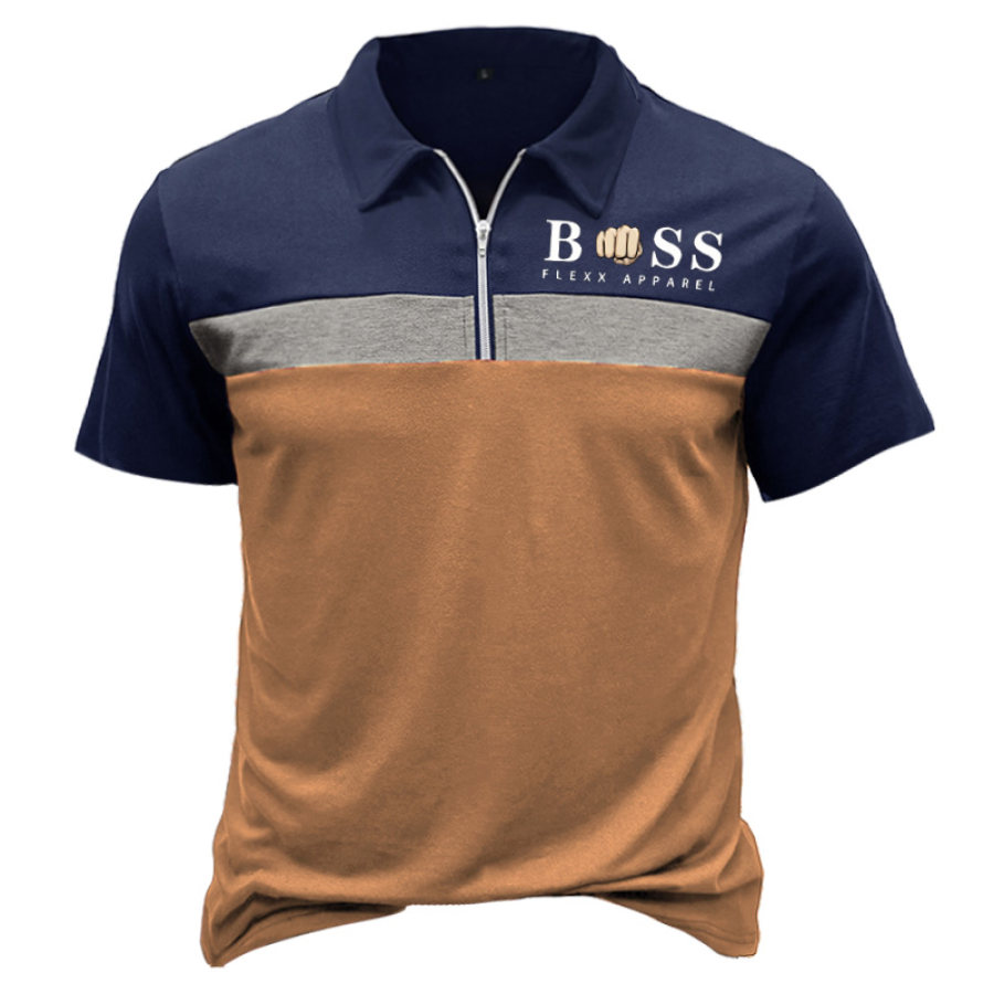 

Herren-Poloshirt Mit Reißverschluss Boss-Aufdruck Vintage-Stil Outdoor Farbblock Kurzärmelig Sommer- Und Alltagsoberteile