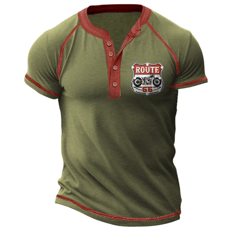 

Мужская винтажная футболка с короткими рукавами Route 66 в стиле Хенли с цветными блоками