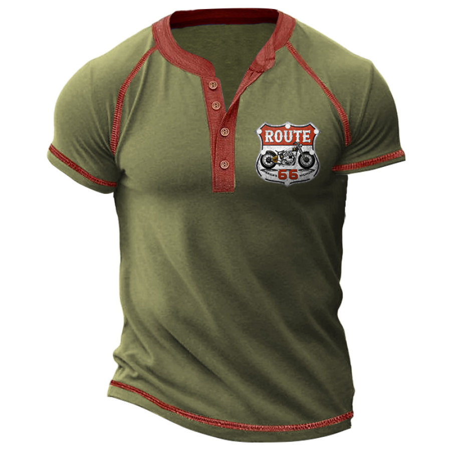 

Route 66 T-shirt à Manches Courtes Henley Vintage Color Block Pour Hommes