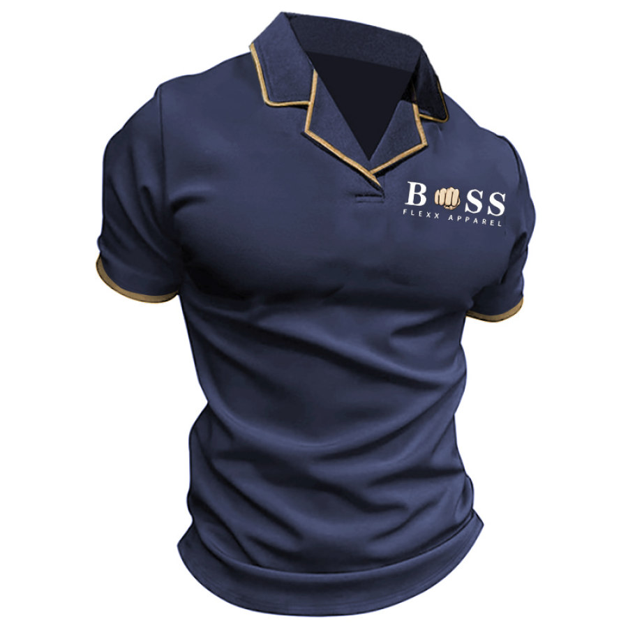 

T-shirt à Col Cubain Pour Hommes Boss Outdoor Color Block Manches Courtes Été Quotidien Tops