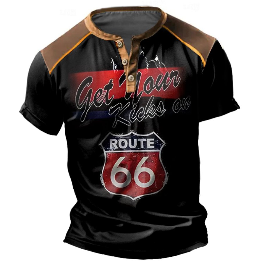 

Get Your Kicks On Route 66 Men's Color Block Henley T Shirt