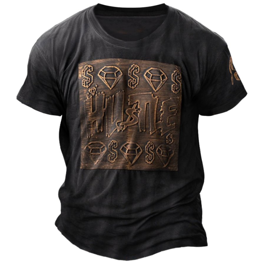 

Men's Hustle Brushed Metallic Emboss Print T-shirt