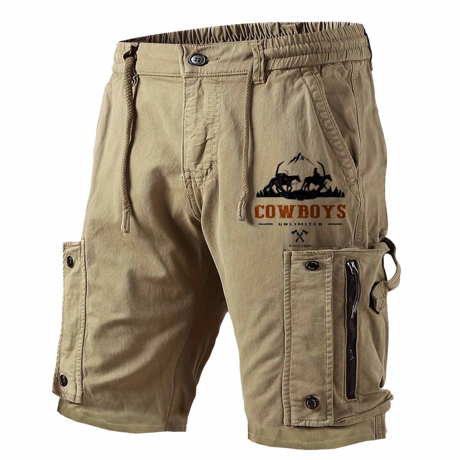 

Men's Cargo Shorts Vintage Western Cowboy Tactical Pockets Summer Daily Casual Pants