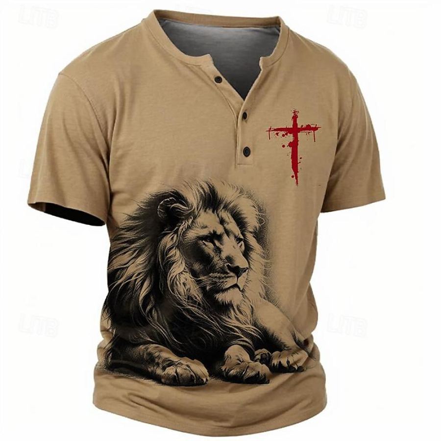 

Lion Cross Camiseta Para Hombre Henley Vintage Summer Daily Tops