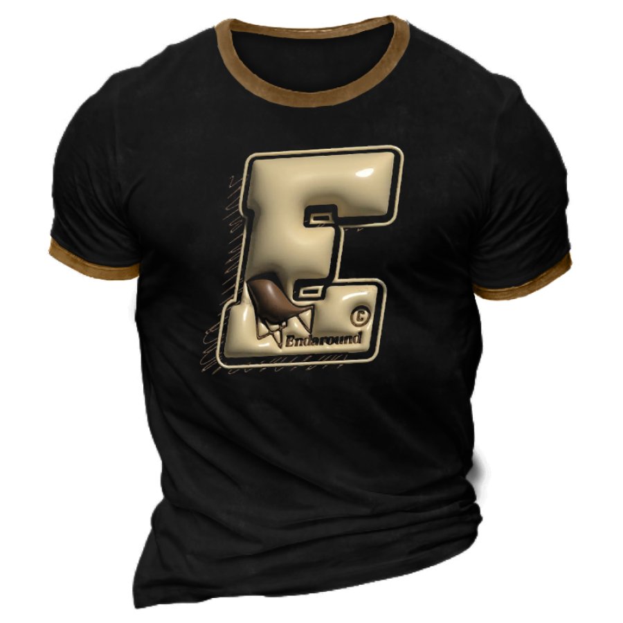 

Chocolate Element 3D Letters 3D Embossed Print Men's Emboss Print Crew T-Shirt