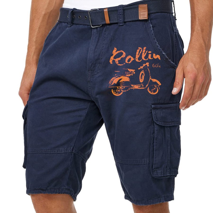 

Herren-Cargoshorts Mit Motorrad-MotoGpi-Race-Print Und Großen Taschen