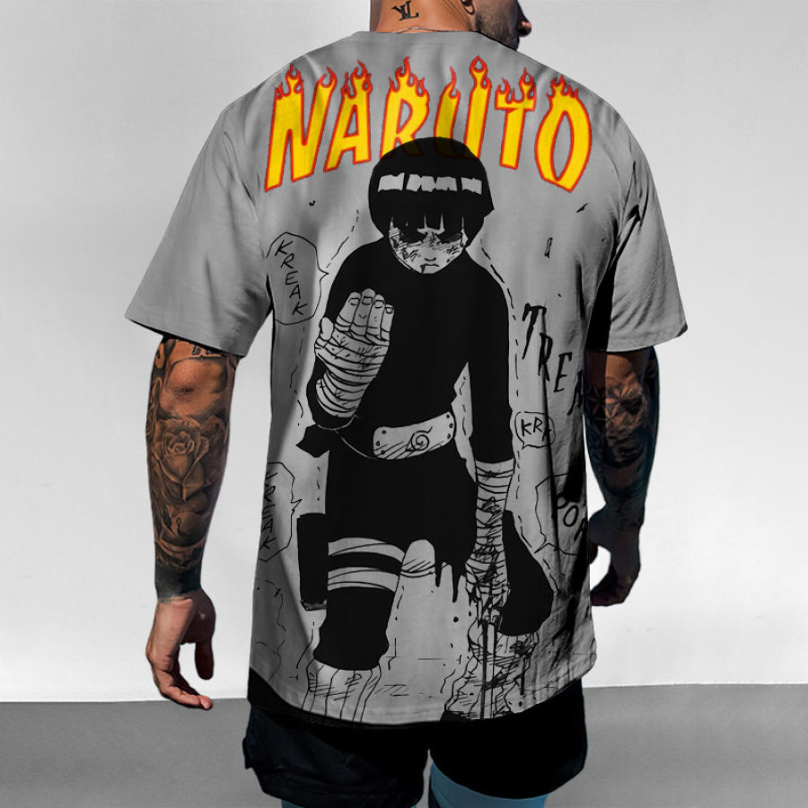 

Herren T-Shirt Naruto Rock Lee Anime Print Tägliches Rundhals-Kurzarm-T-Shirt