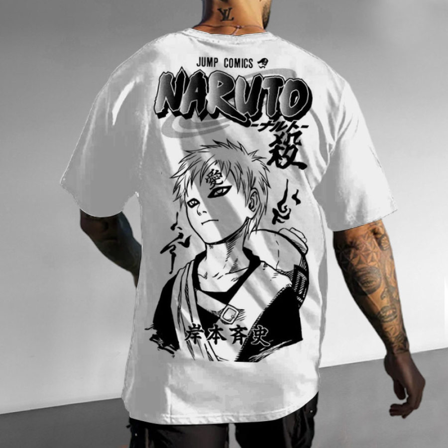 

Herren T-Shirt Naruto Gaara Anime Print Tägliches Rundhals-Kurzarm-T-Shirt