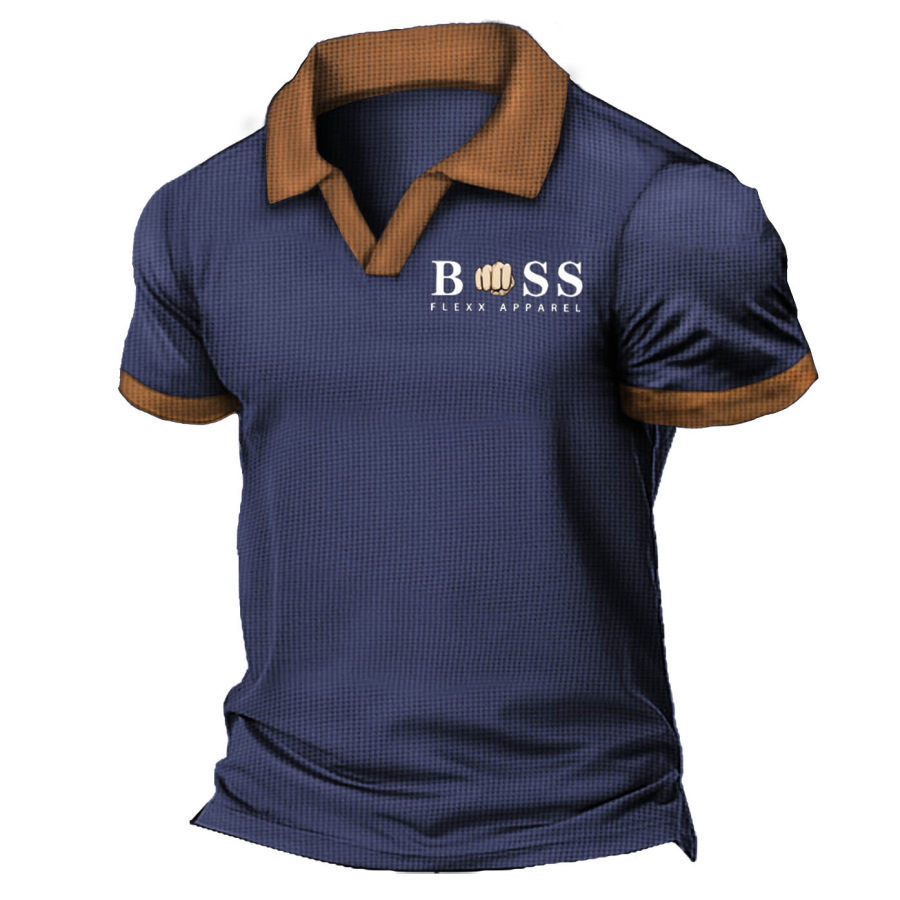 

Camiseta Polo De Manga Corta Vintage Waffle Boss Colorblock Para Hombre