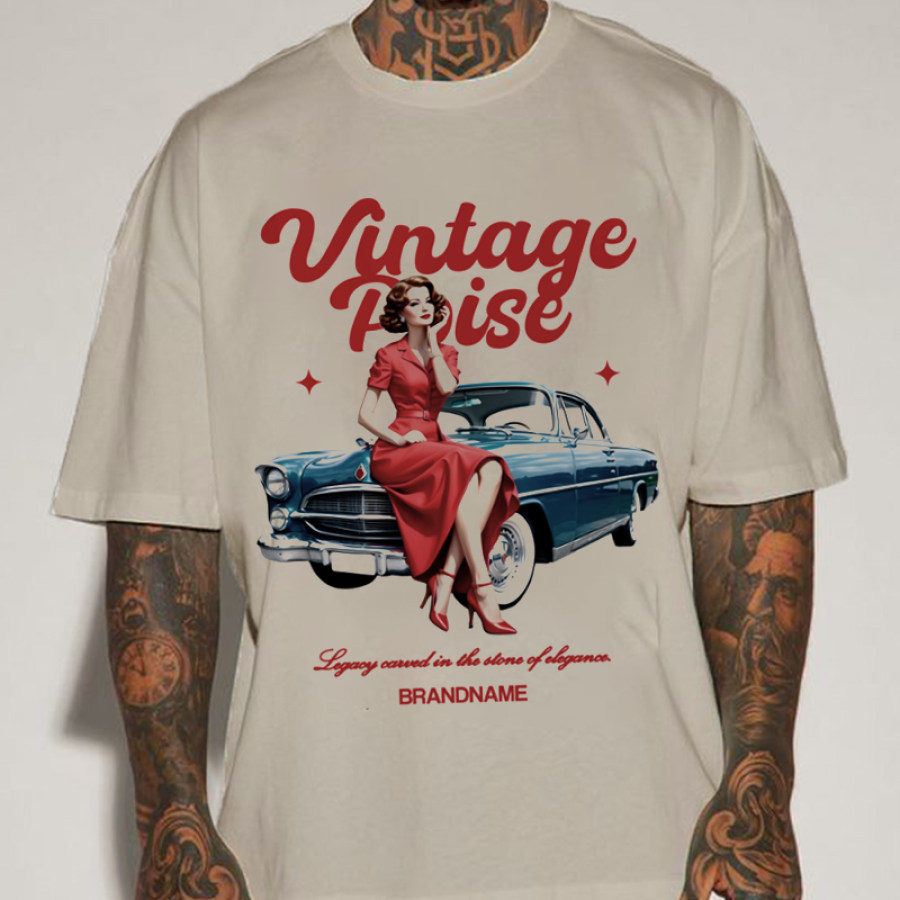 

Herren-T-Shirt Mit übergroßem Retro-Poise-Vintage-Print