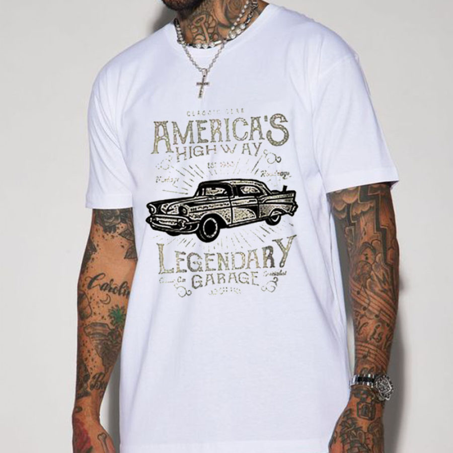 

Men's Highway Retro Vintage Print T-shirt